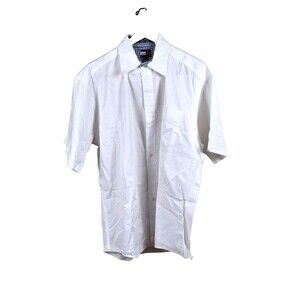 Tommy Hilfiger Men’s White Short Sleeve Dress Shirt Large Cotton Logo
